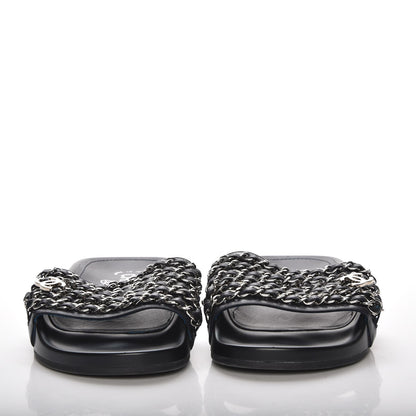 Chanel Lambskin Chain Flat Sandals 35 Marine 2 of 8