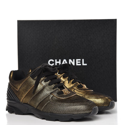 Chanel Metallic Fabric Calfskin Womens CC Sneakers 41 Golden Brown 8 of 8