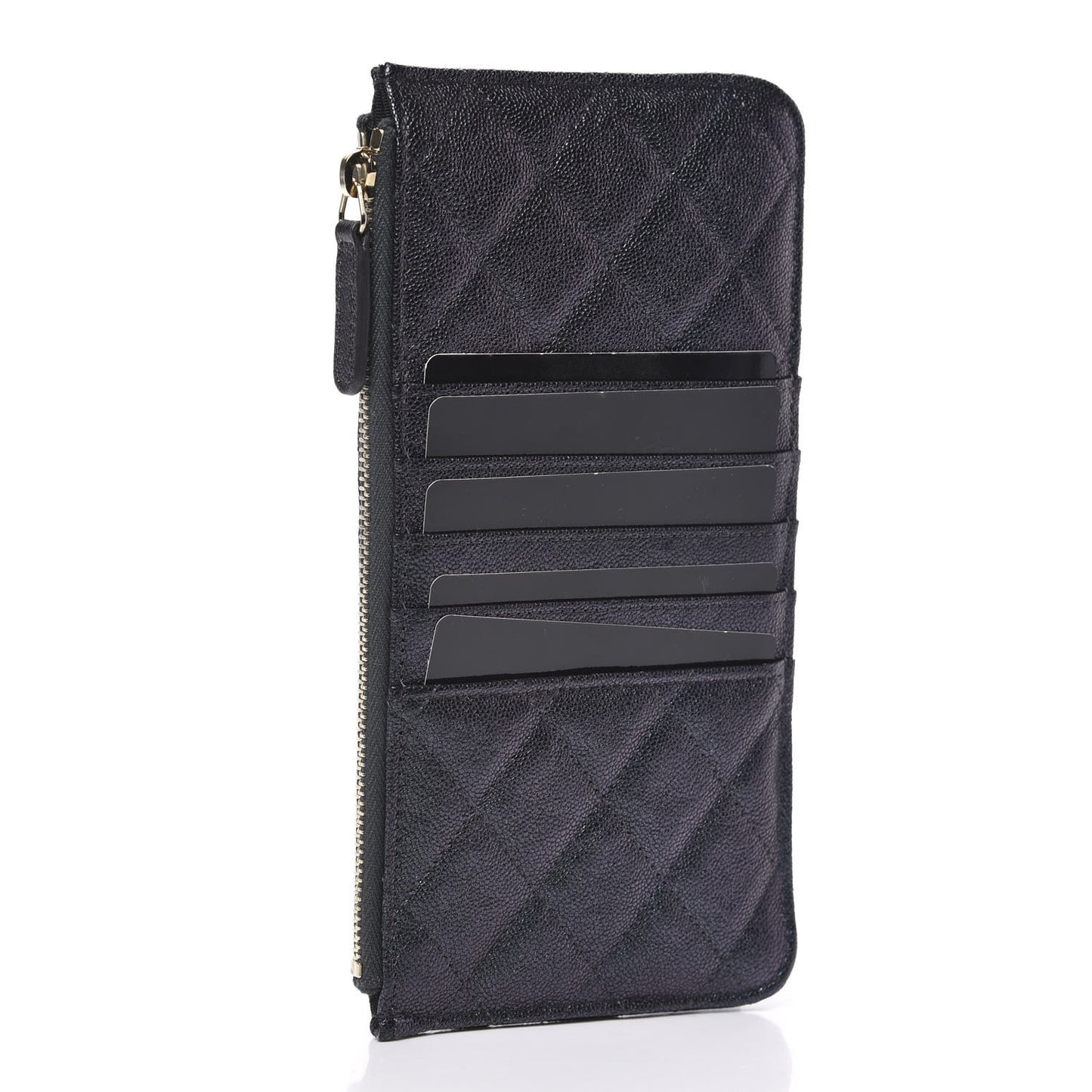 Iridescent Caviar Quilted Classic Flat Wallet Pouch Black