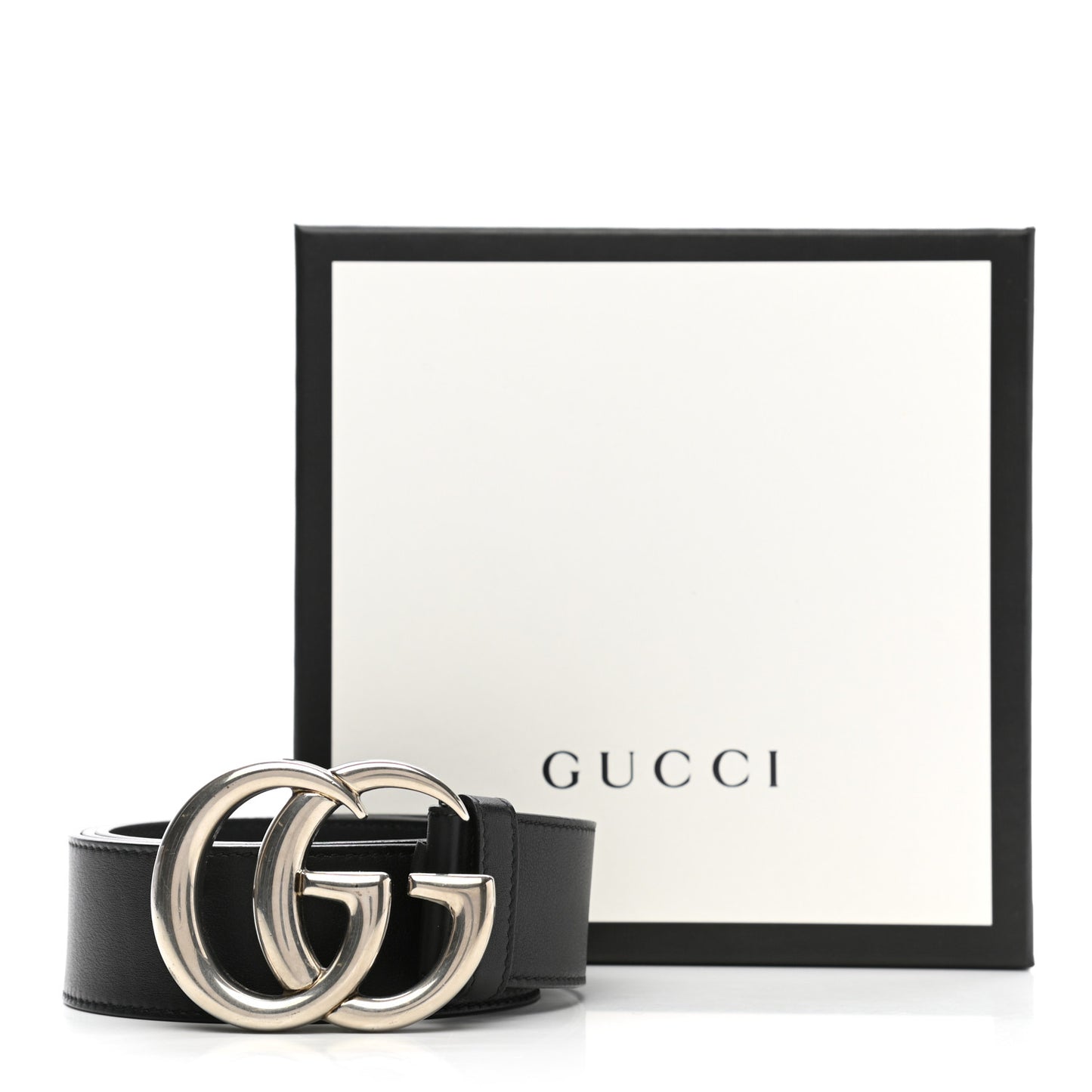Moon Calfskin Nickel Double G 40mm Belt 85 34 Black