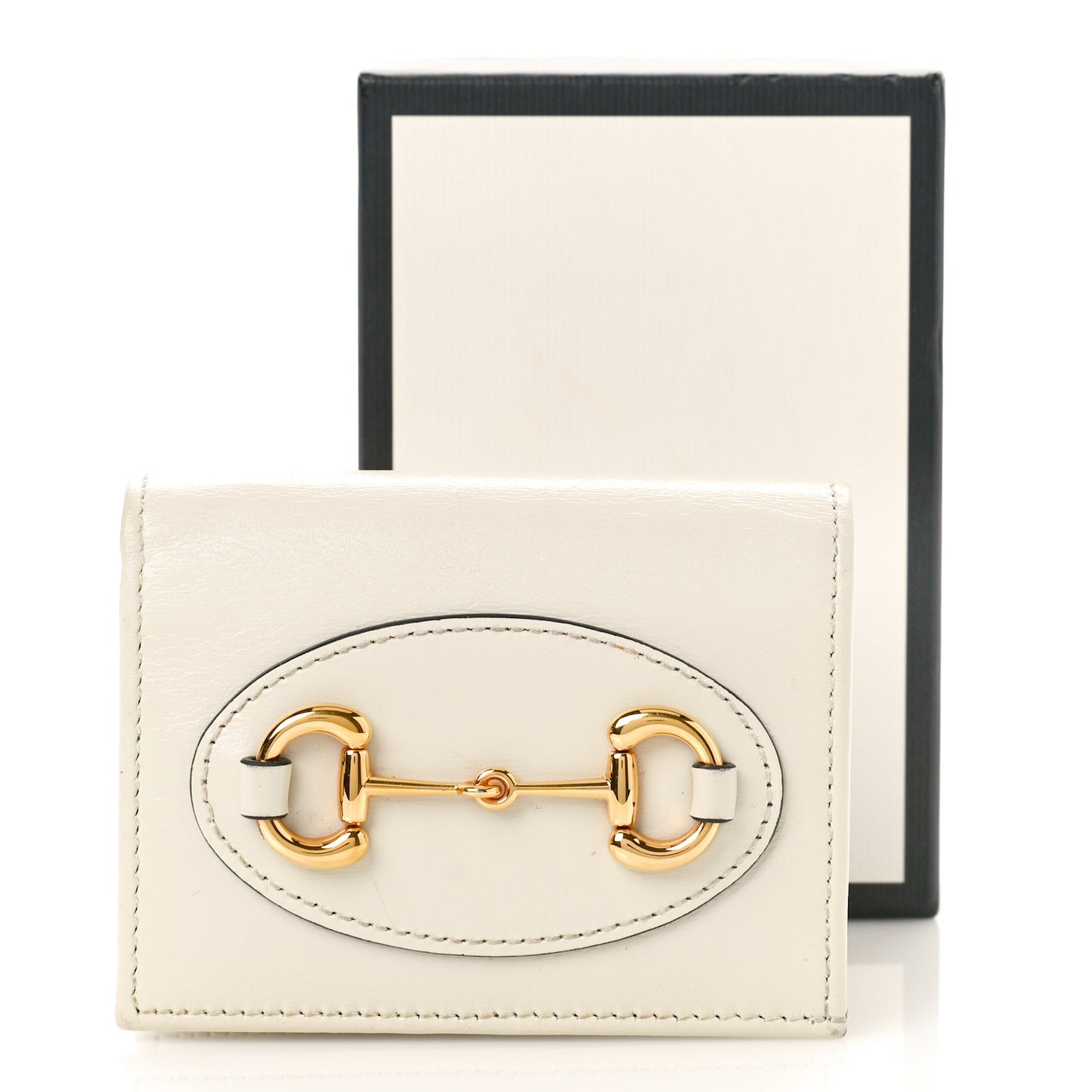 Boarded Plutone Calfskin Horsebit 1955 Card Case Wallet Mystic White