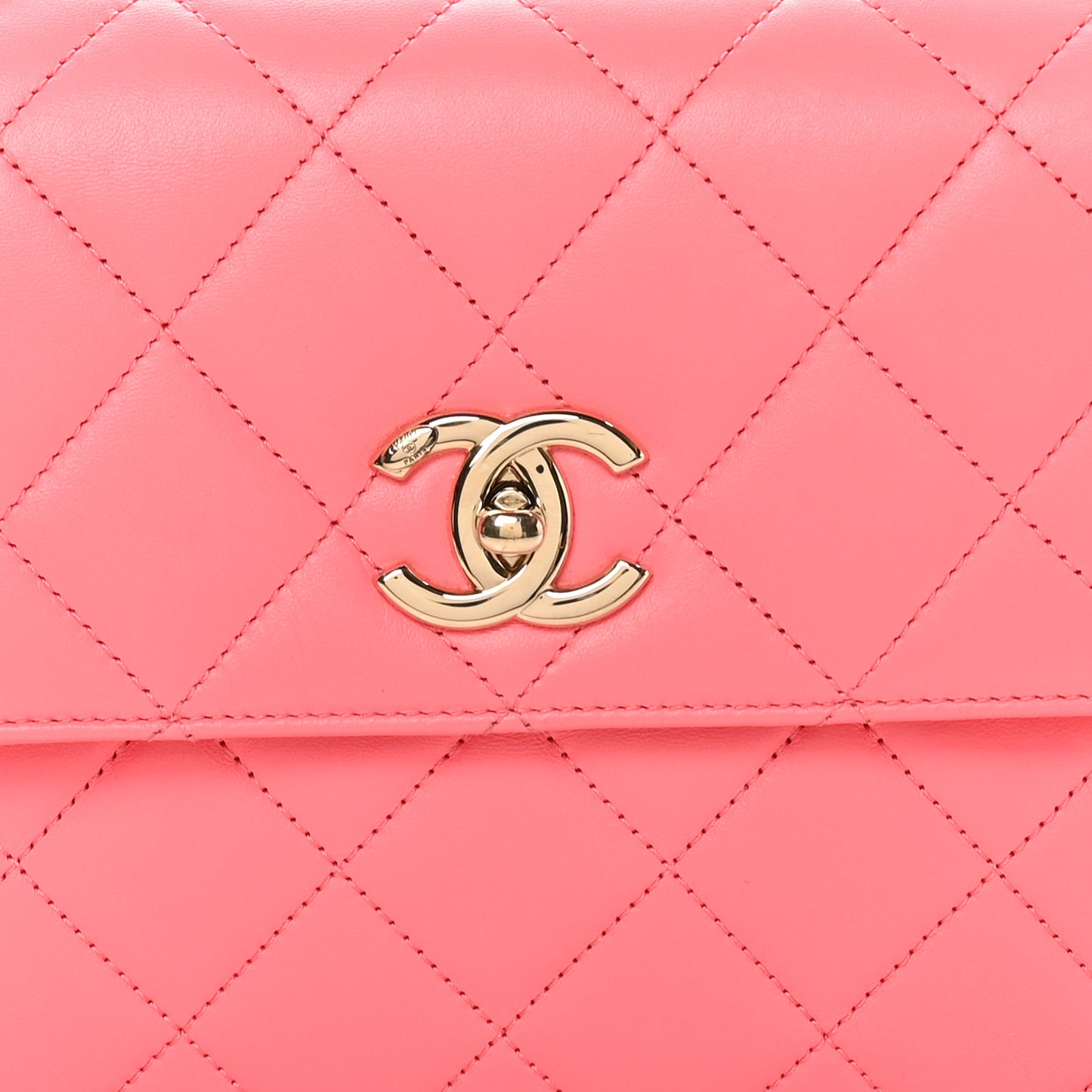 Lambskin Lacquered Quilted Mini Trendy CC Dual Handle Flap Bag Coral Pink