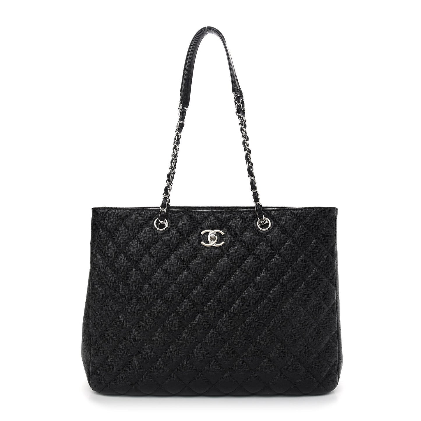 Caviar Quilted Large Shopping Tote Black