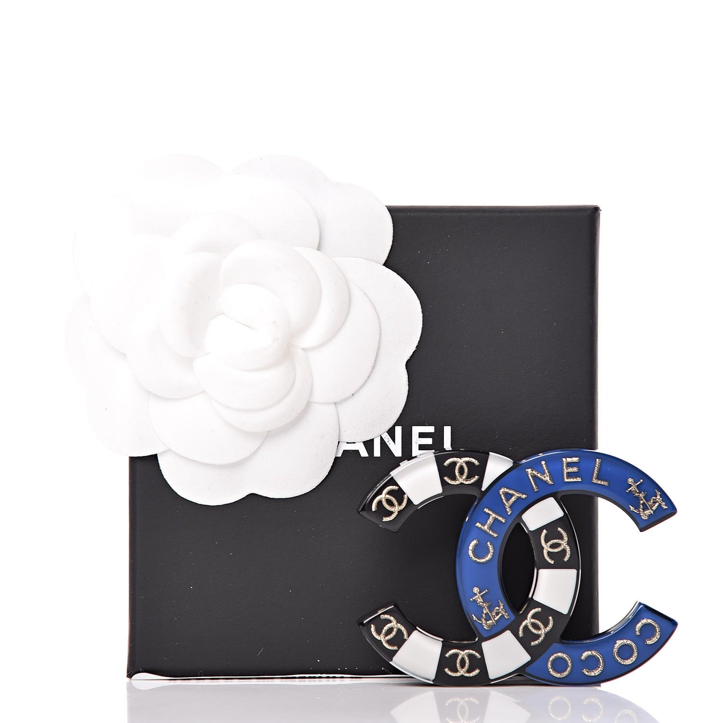Resin Metal CC Brooch Blue Black