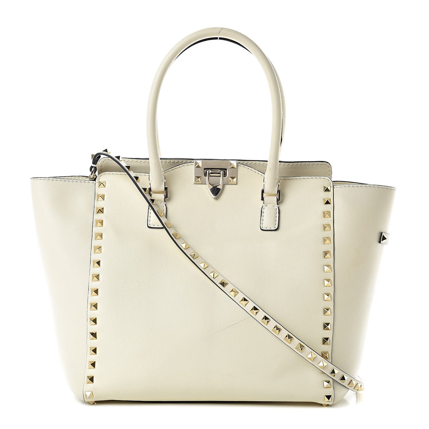 Vitello Rockstud Double Handle Tote Ivory