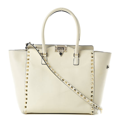 Valentino Garavani Vitello Rockstud Double Handle Tote Ivory 1 of 14