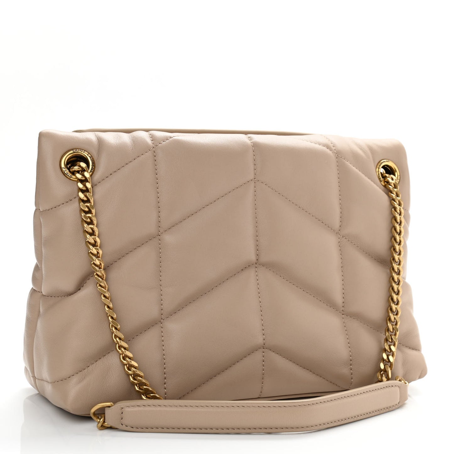 Lambskin Quilted Small Loulou Puffer Monogram Chain Satchel Dark Beige