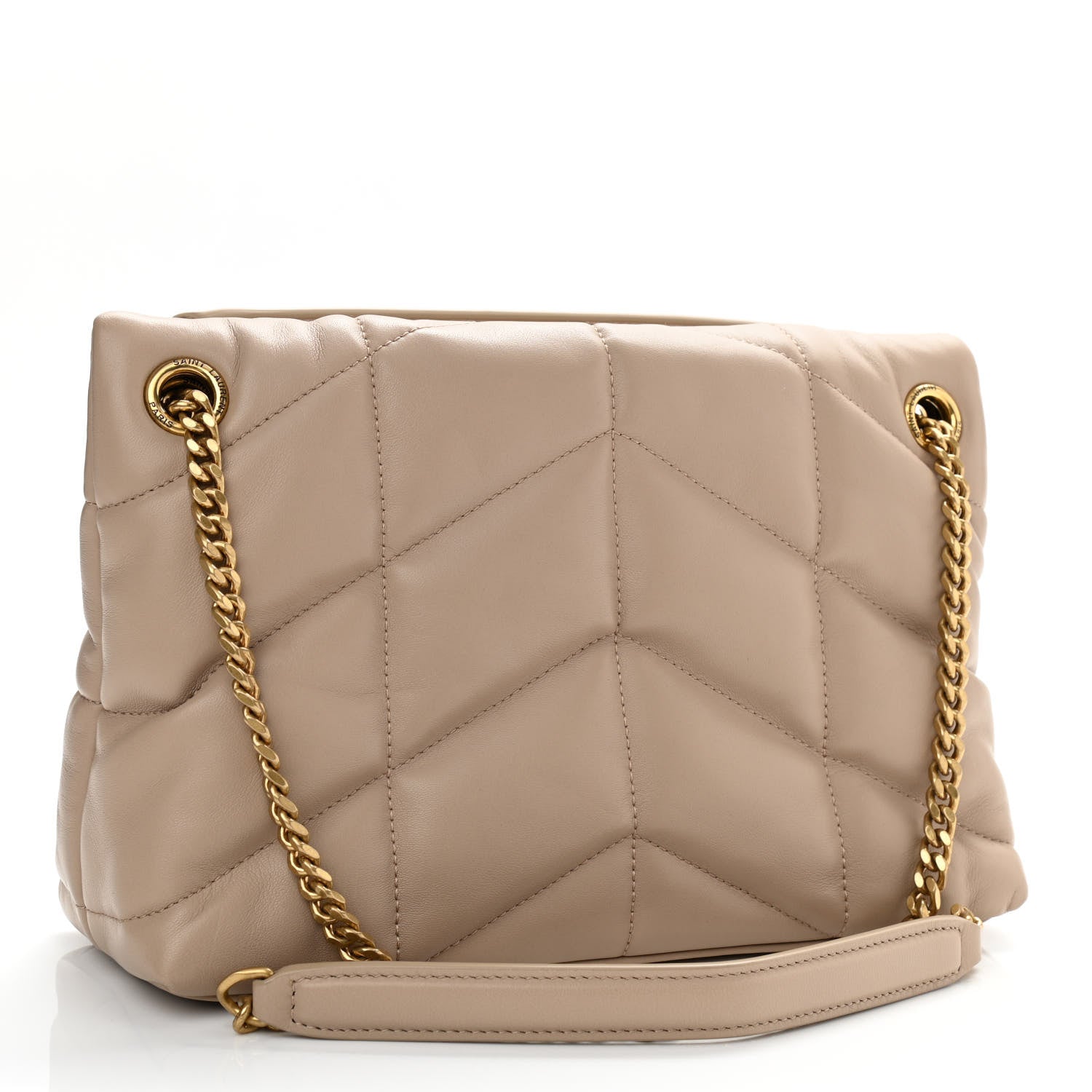 Saint Laurent Lambskin Quilted Small Loulou Puffer Monogram Chain Satchel Dark Beige 3 of 11