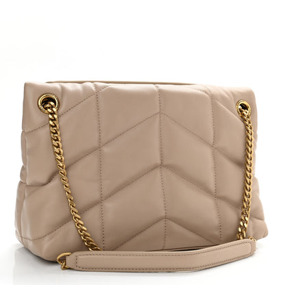Saint Laurent Lambskin Quilted Small Loulou Puffer Monogram Chain Satchel Dark Beige 3 of 11