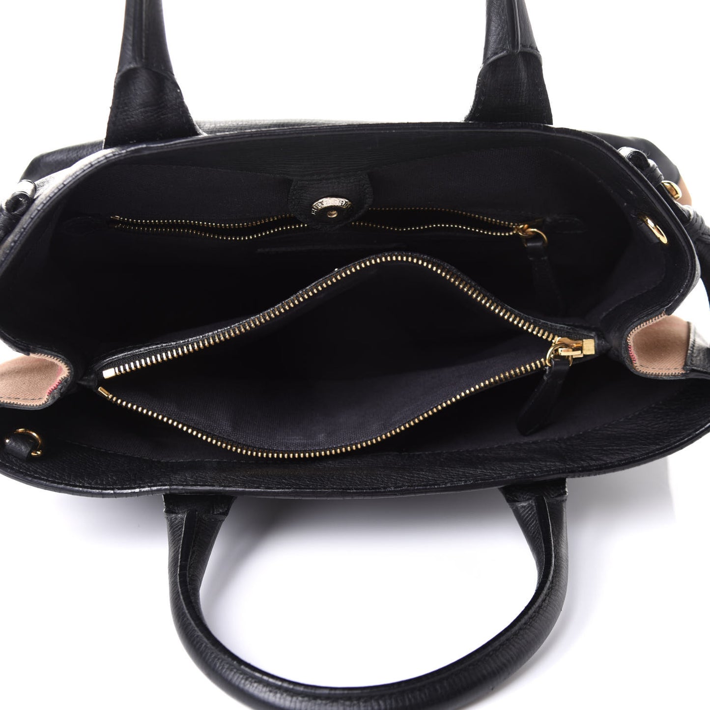 Grainy Calfskin House Check Medium Banner Tote Black