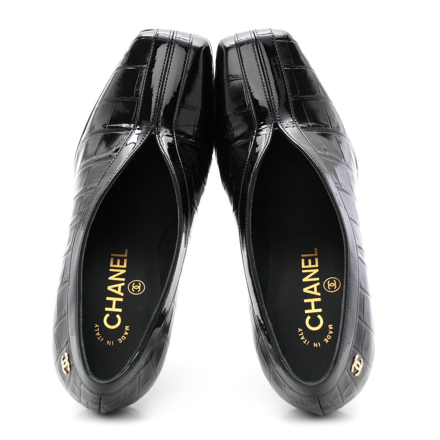 Chanel Crocodile Embossed Patent Calfskin Pumps 38.5 Black 2 of 10