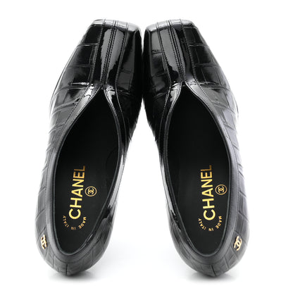 Chanel Crocodile Embossed Patent Calfskin Pumps 38.5 Black 2 of 10