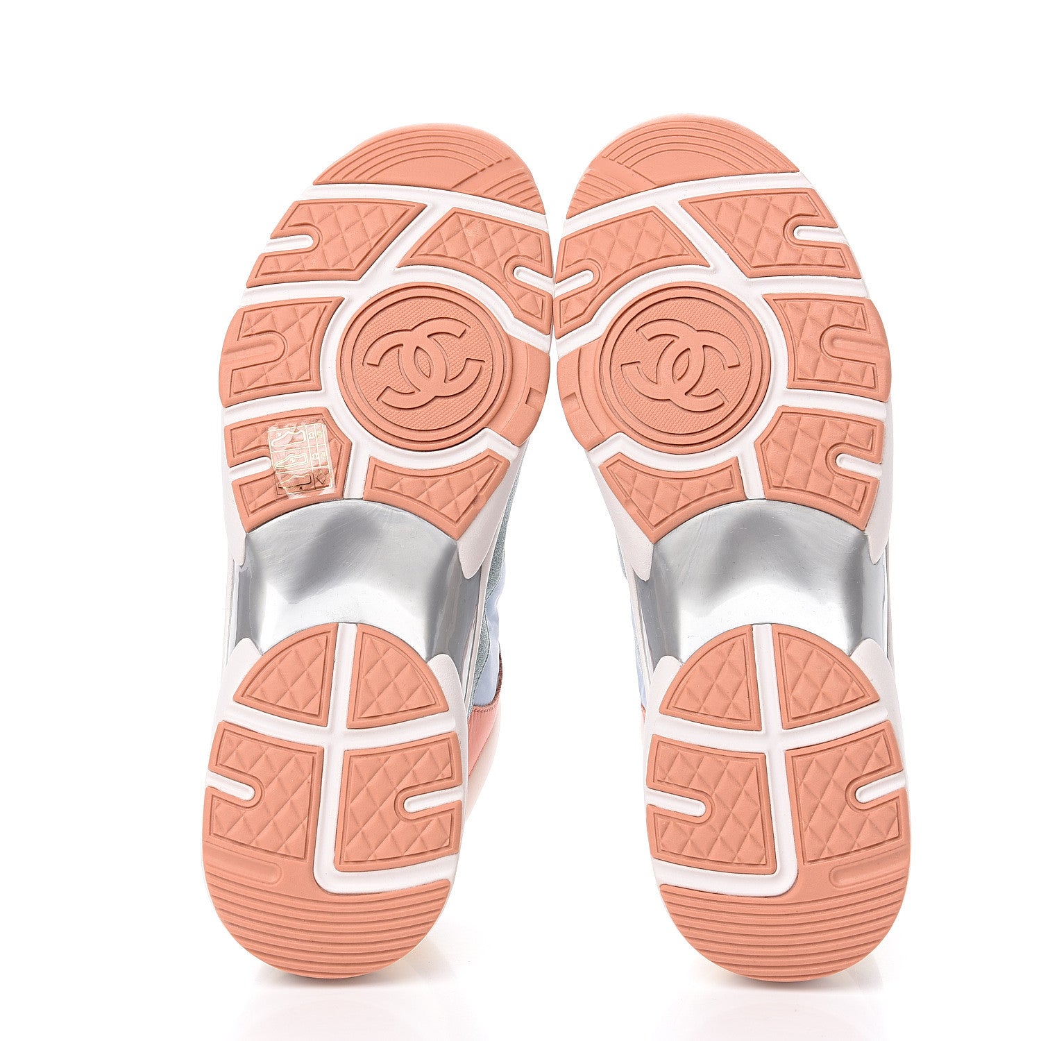 Chanel Nylon Lambskin Suede Calfskin CC Sneakers 40.5 Coral Light Blue White 5 of 9