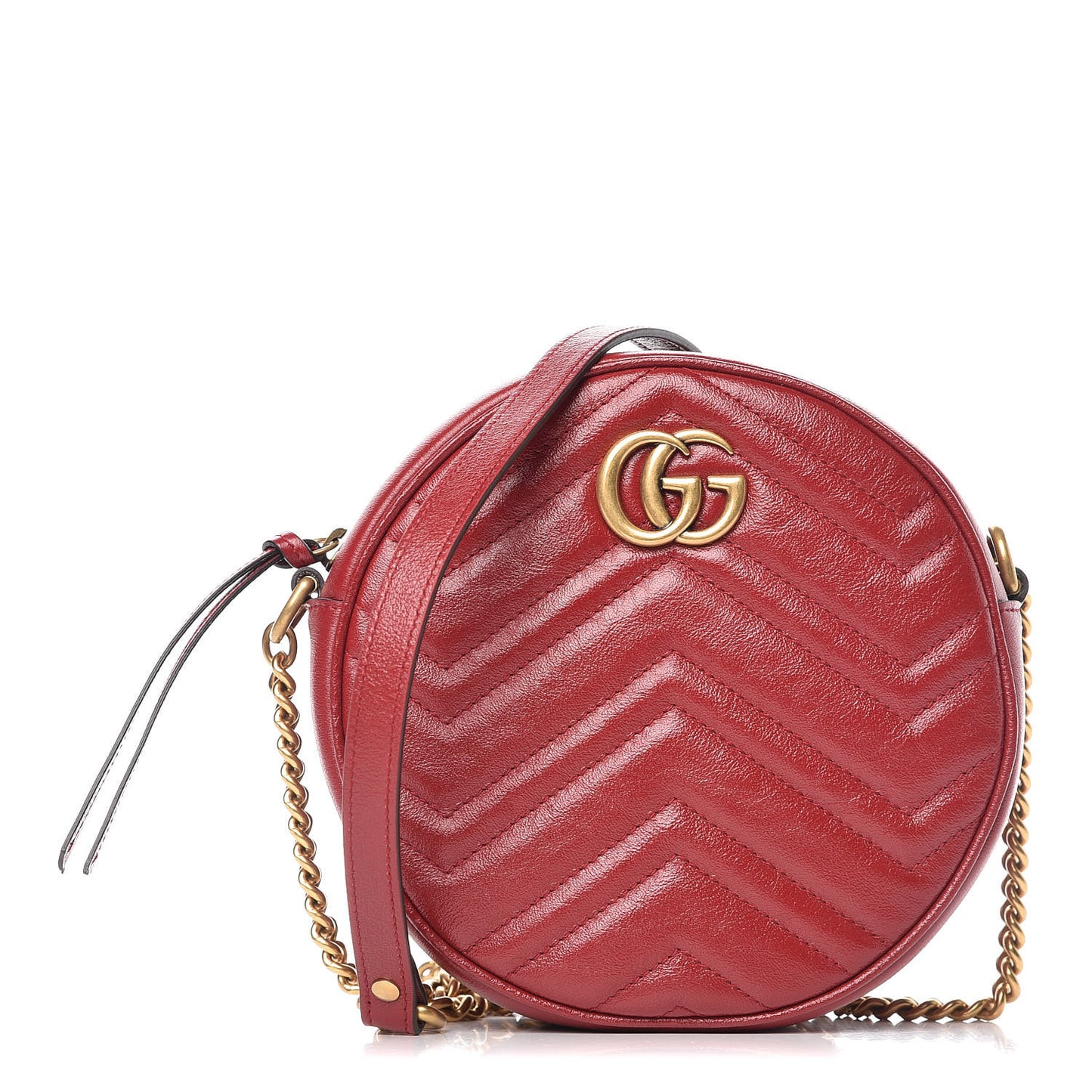 Glazed Calfskin Matelasse Heart Mini GG Marmont Round Shoulder Bag Romantic Cerise