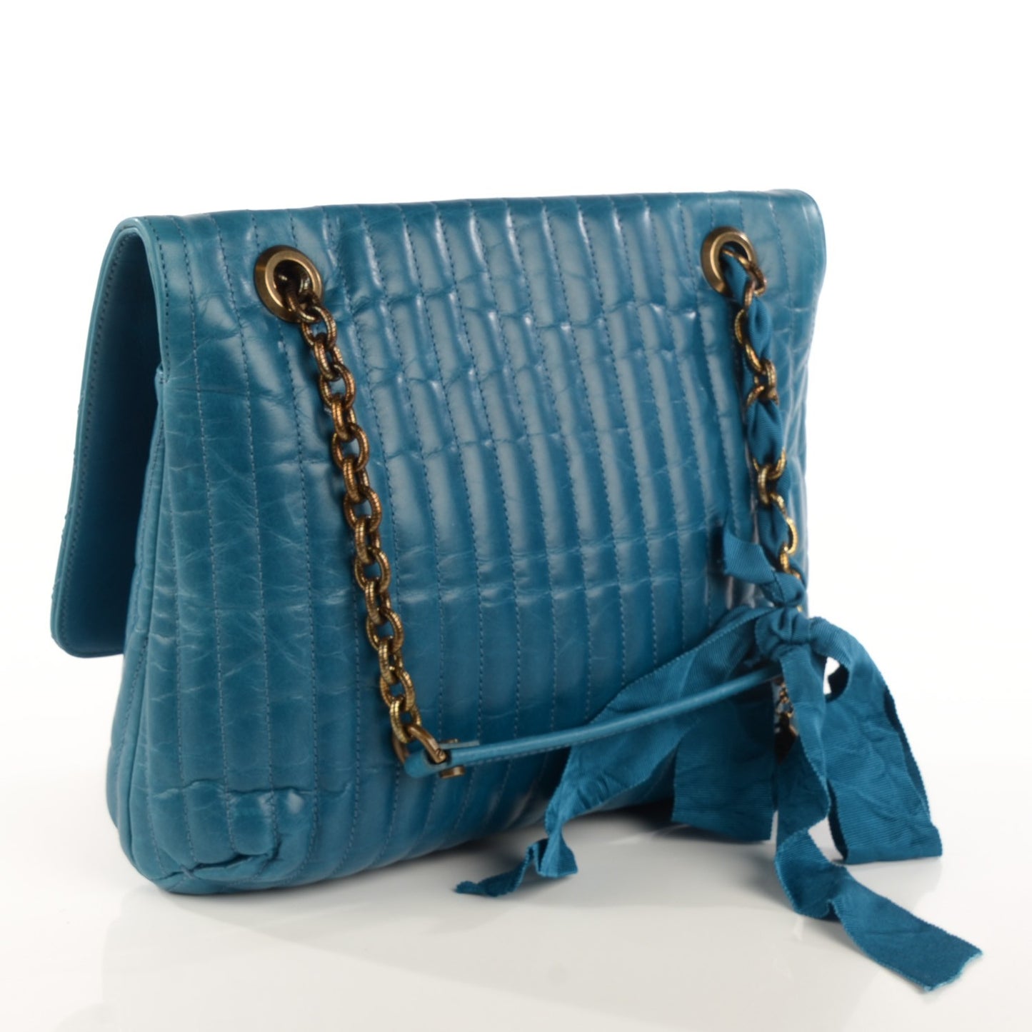 Calfskin Quilted Medium Happy Shoulder Bag Blue Petrole