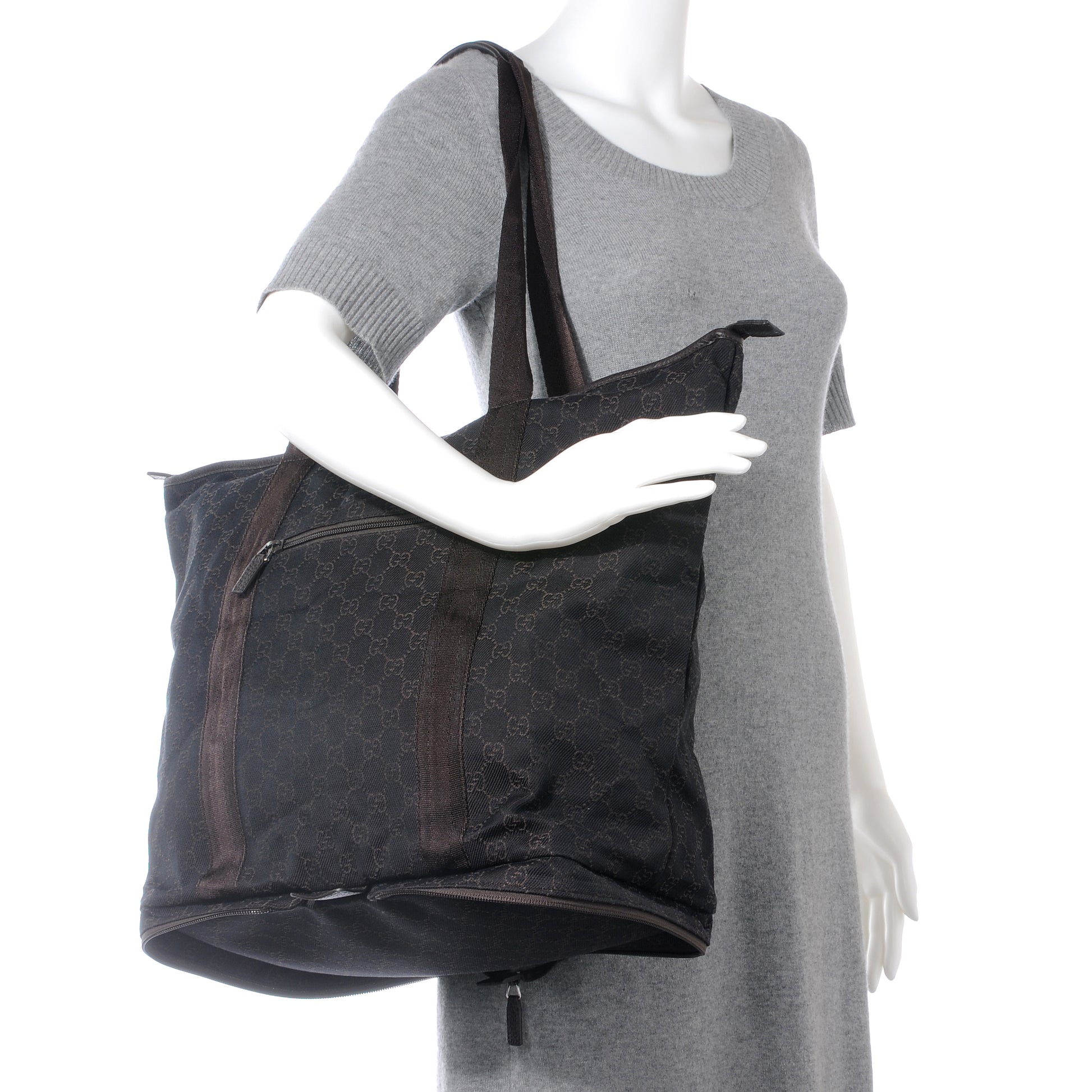 Gucci Denim Monogram Large Collapsible Travel Tote Dark Brown 2 of 8