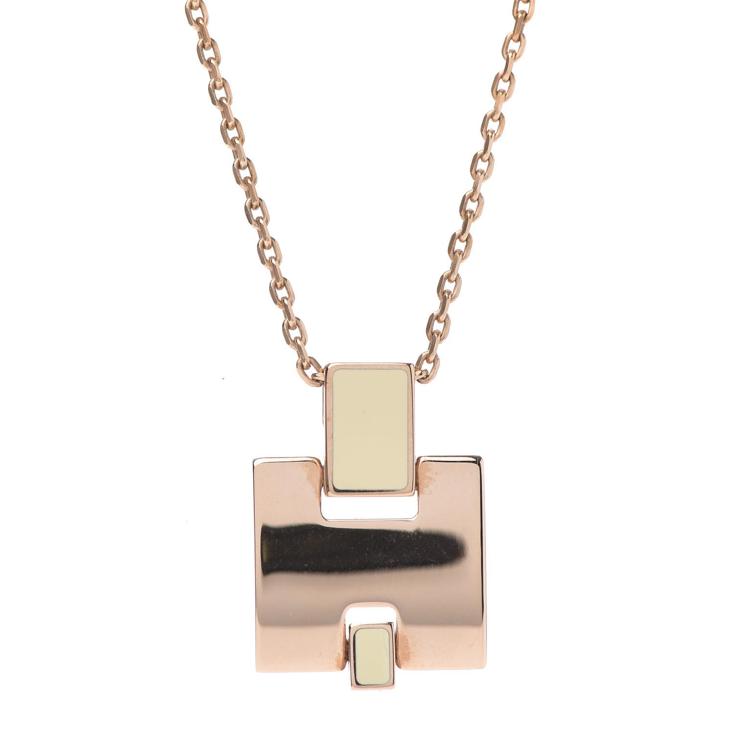 Hermes Rose Gold Plated Lacquered Eileen Pendant Necklace Ecru 4 of 7