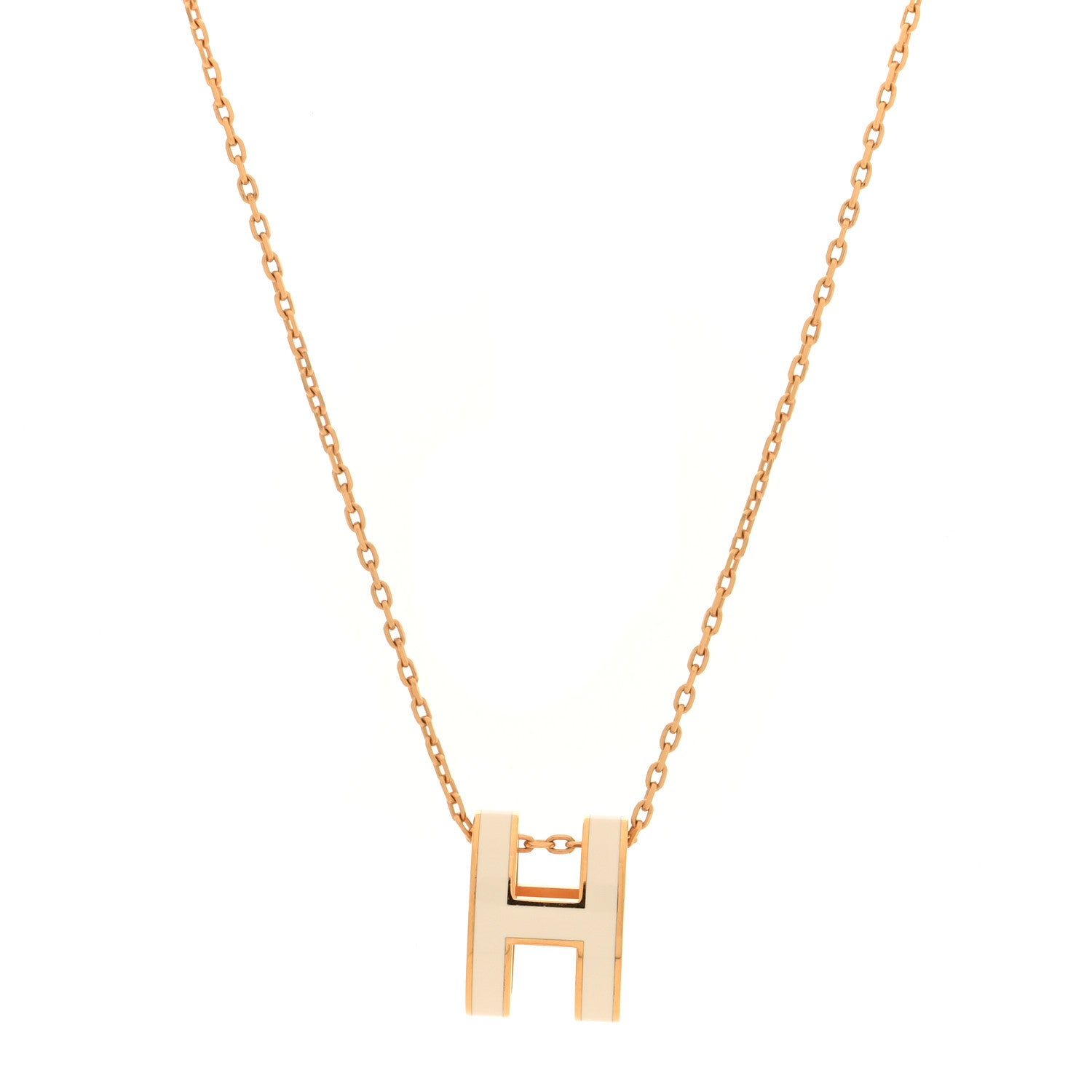 Hermes Lacquered Gold Pop H Pendant Necklace White 1 of 6