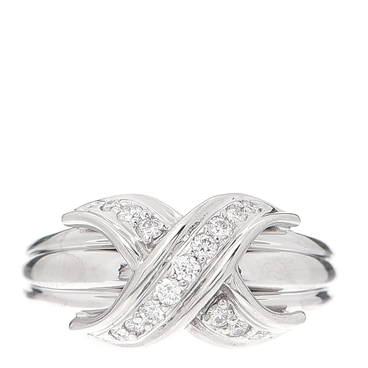 Tiffany 18K White Gold Diamond Signature X Ring 49 5 1 of 4