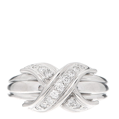 Tiffany 18K White Gold Diamond Signature X Ring 49 5 1 of 4