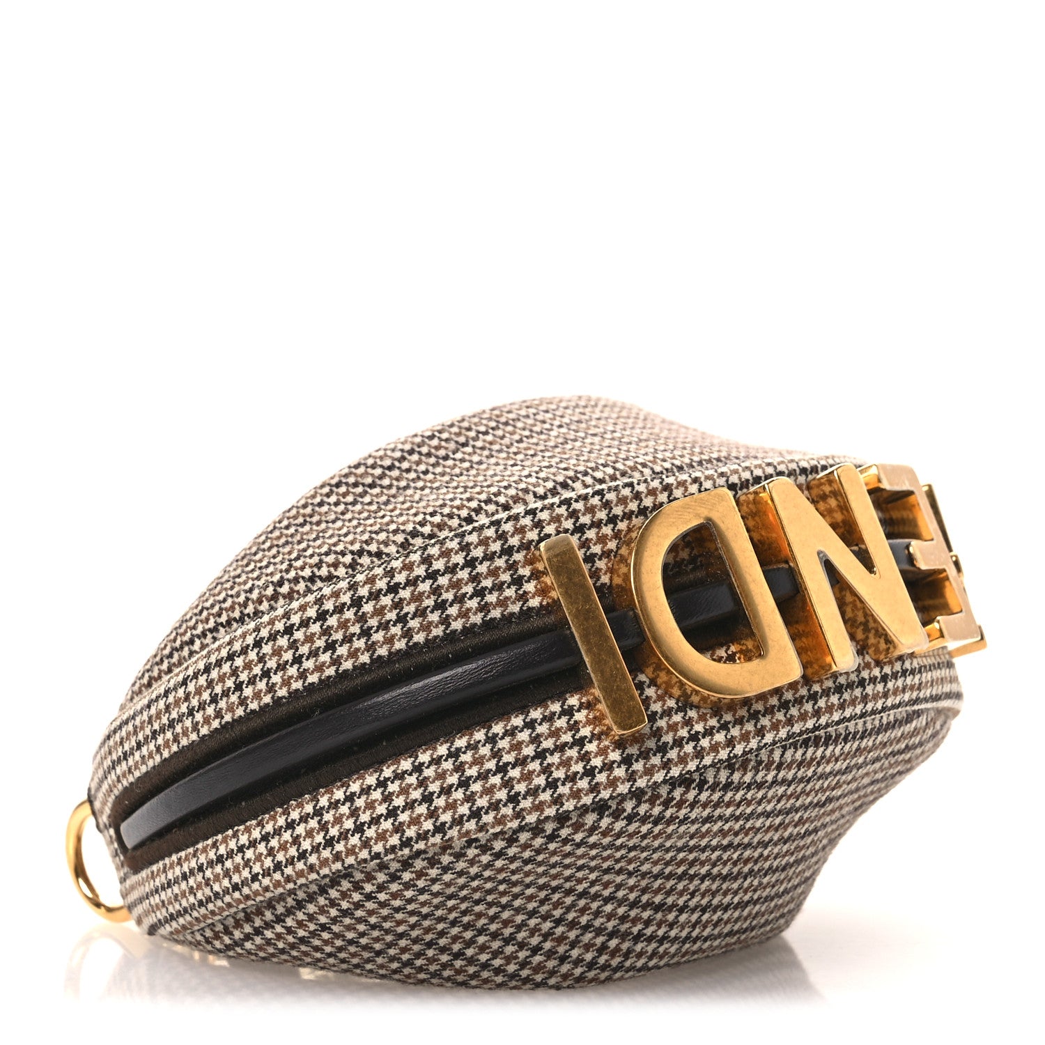 Fendi Wool Nappa Micro Houndstooth Nano Fendigraphy Hobo Charm Beige Moro 4 of 11
