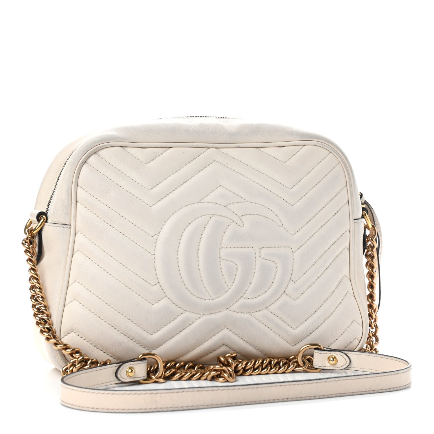 Gucci Calfskin Matelasse Medium GG Marmont Chain Shoulder Bag Mystic White 2 of 10