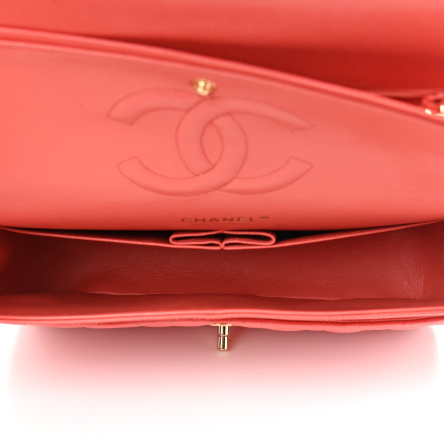 Caviar Quilted Medium Double Flap Light Red