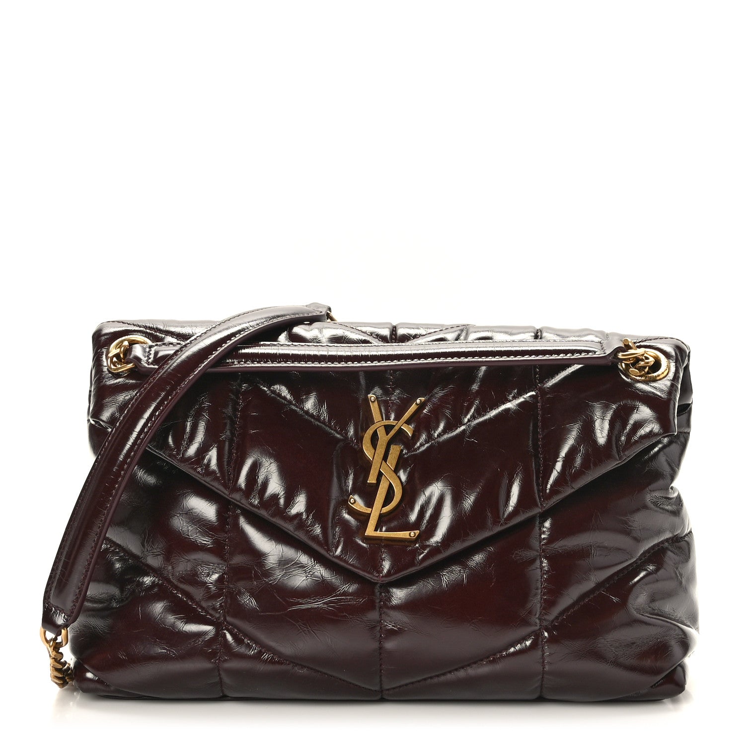 Saint Laurent Patent Quilted Small Loulou Puffer Monogram Chain Satchel Barolo 1 of 9