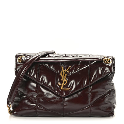 Saint Laurent Patent Quilted Small Loulou Puffer Monogram Chain Satchel Barolo 1 of 9