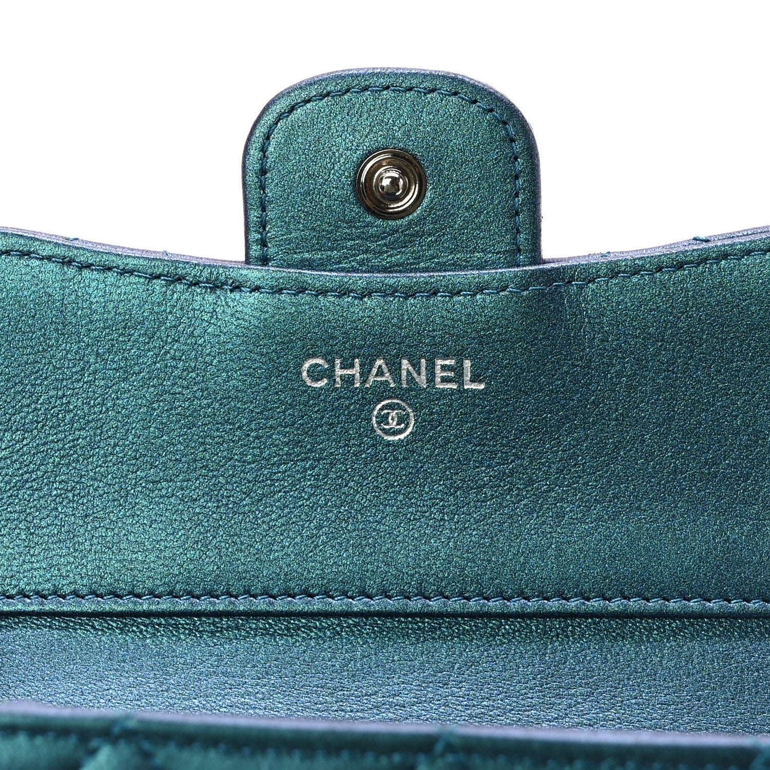 Chanel Metallic Lambskin Quilted Compact Flap Wallet Turquoise 6 of 10
