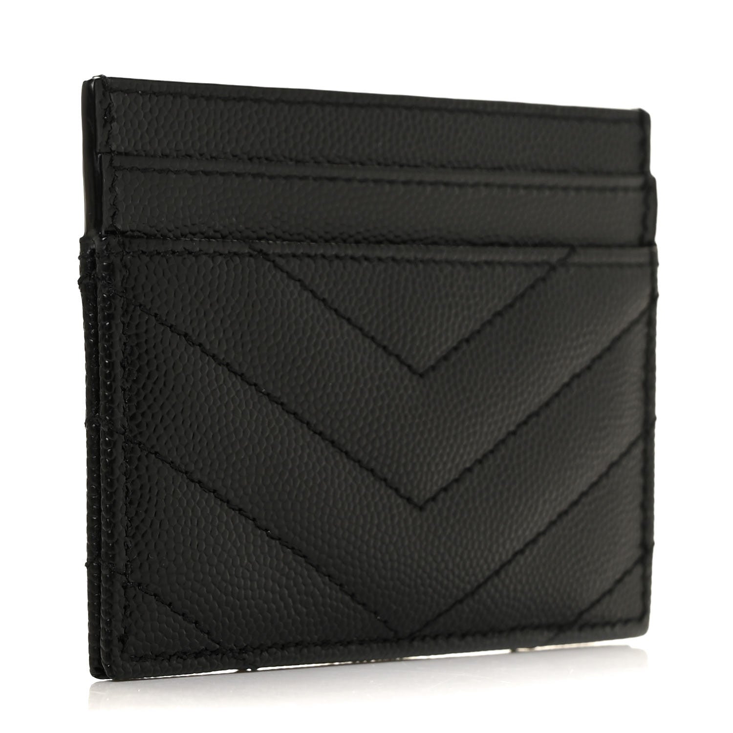 Saint Laurent Grain De Poudre Matelasse Chevron Monogram Credit Card Case Black 3 of 10