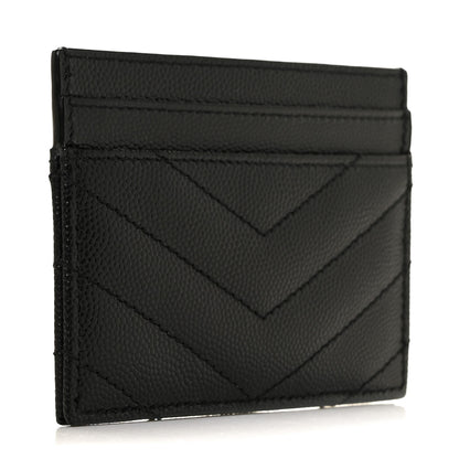 Saint Laurent Grain De Poudre Matelasse Chevron Monogram Credit Card Case Black 3 of 10