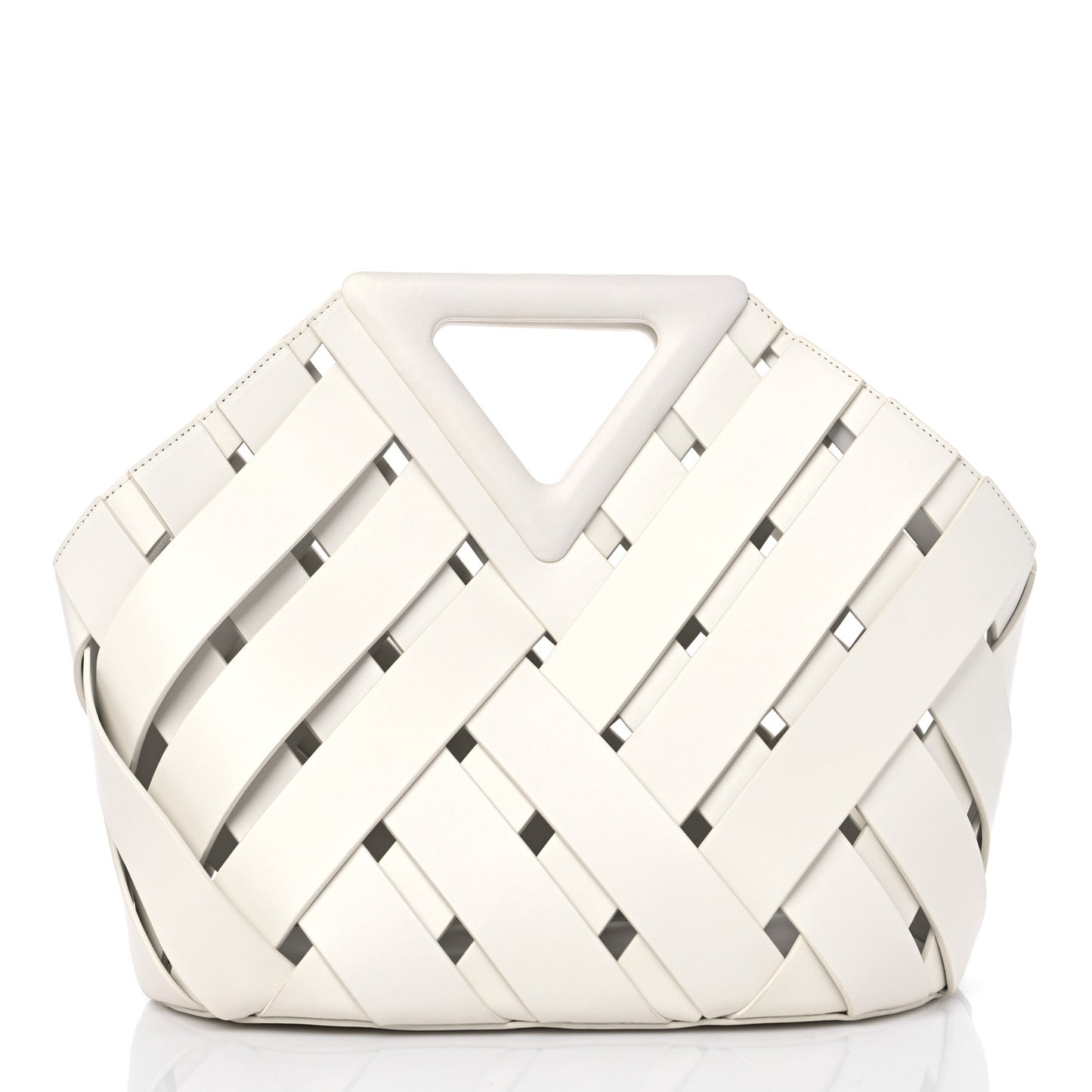 Calfskin V Woven Drawstring Tote White