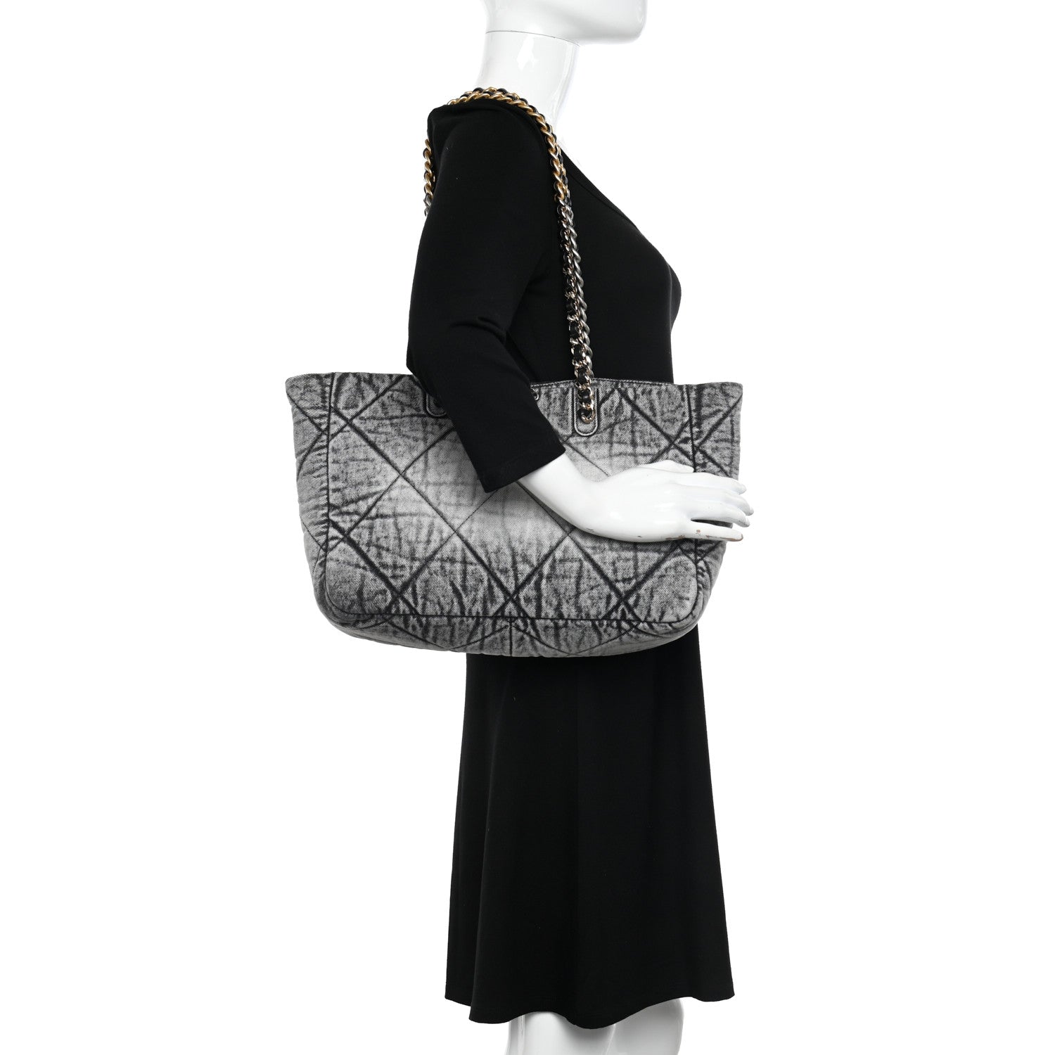 Chanel Washed Denim Quilted Chanel 19 East West Shopping Bag Black White 3 of 11