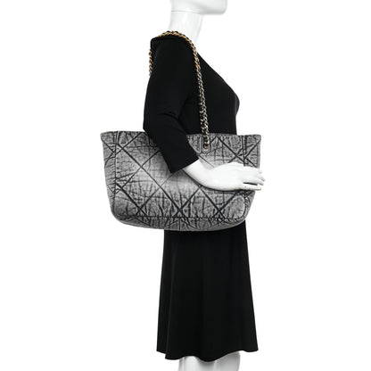 Chanel Washed Denim Quilted Chanel 19 East West Shopping Bag Black White 3 of 11