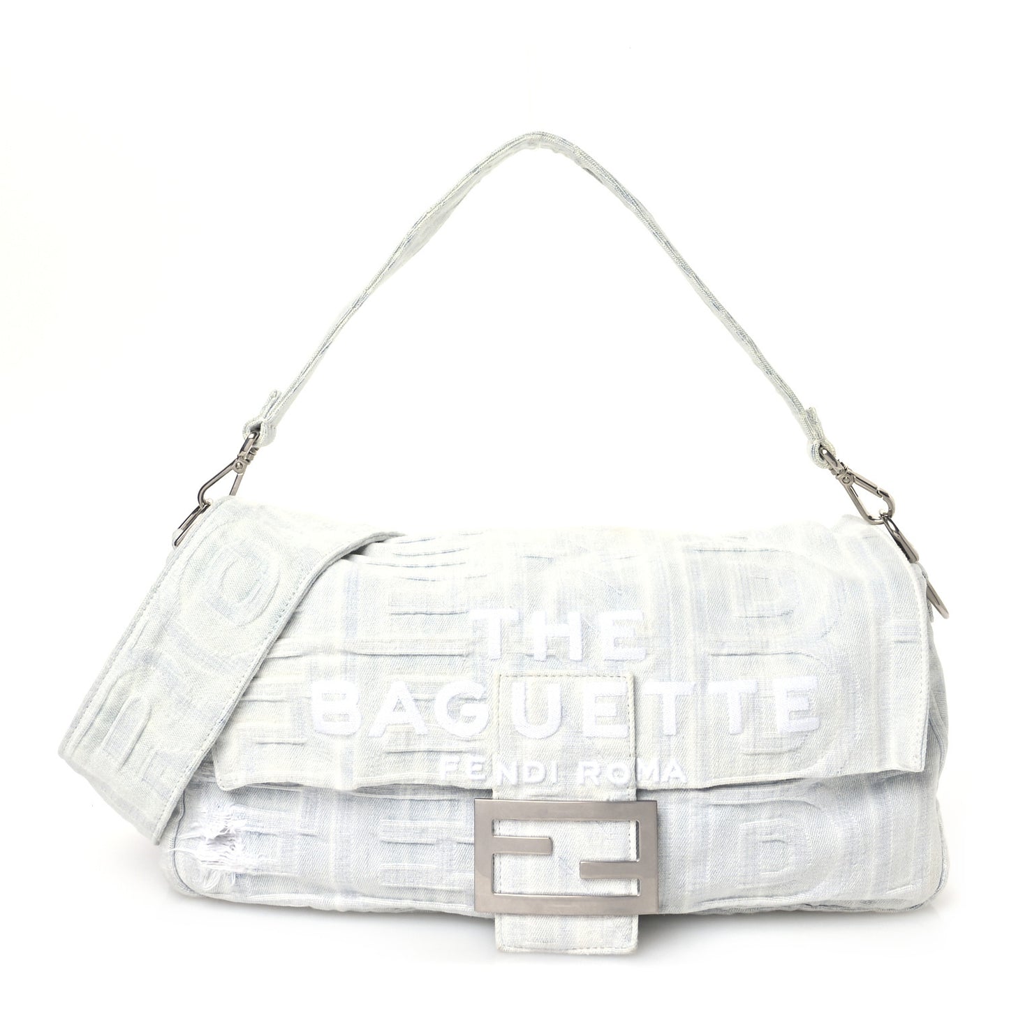 X MARC JACOBS Bleached Denim Logo Maxi Baguette Off White