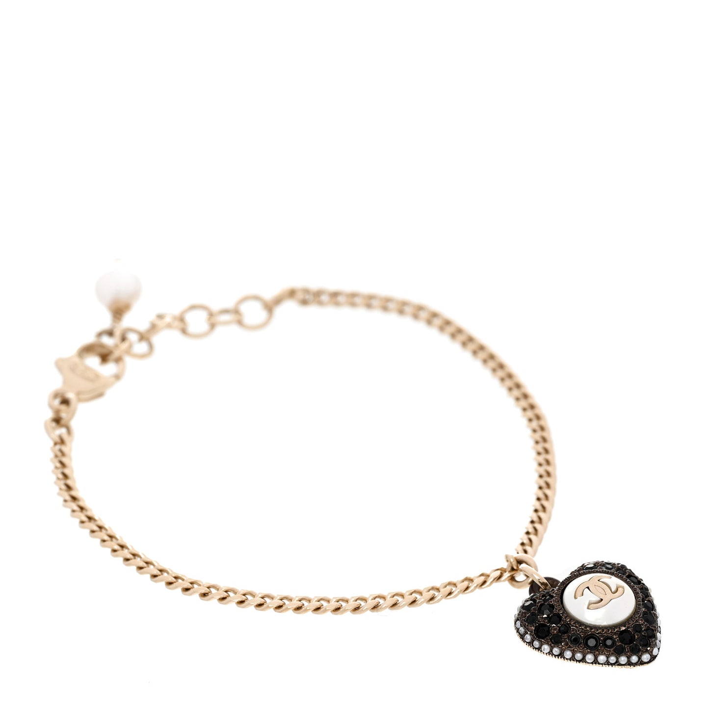Crystal Pearl Chain Heart Bracelet Gold Black
