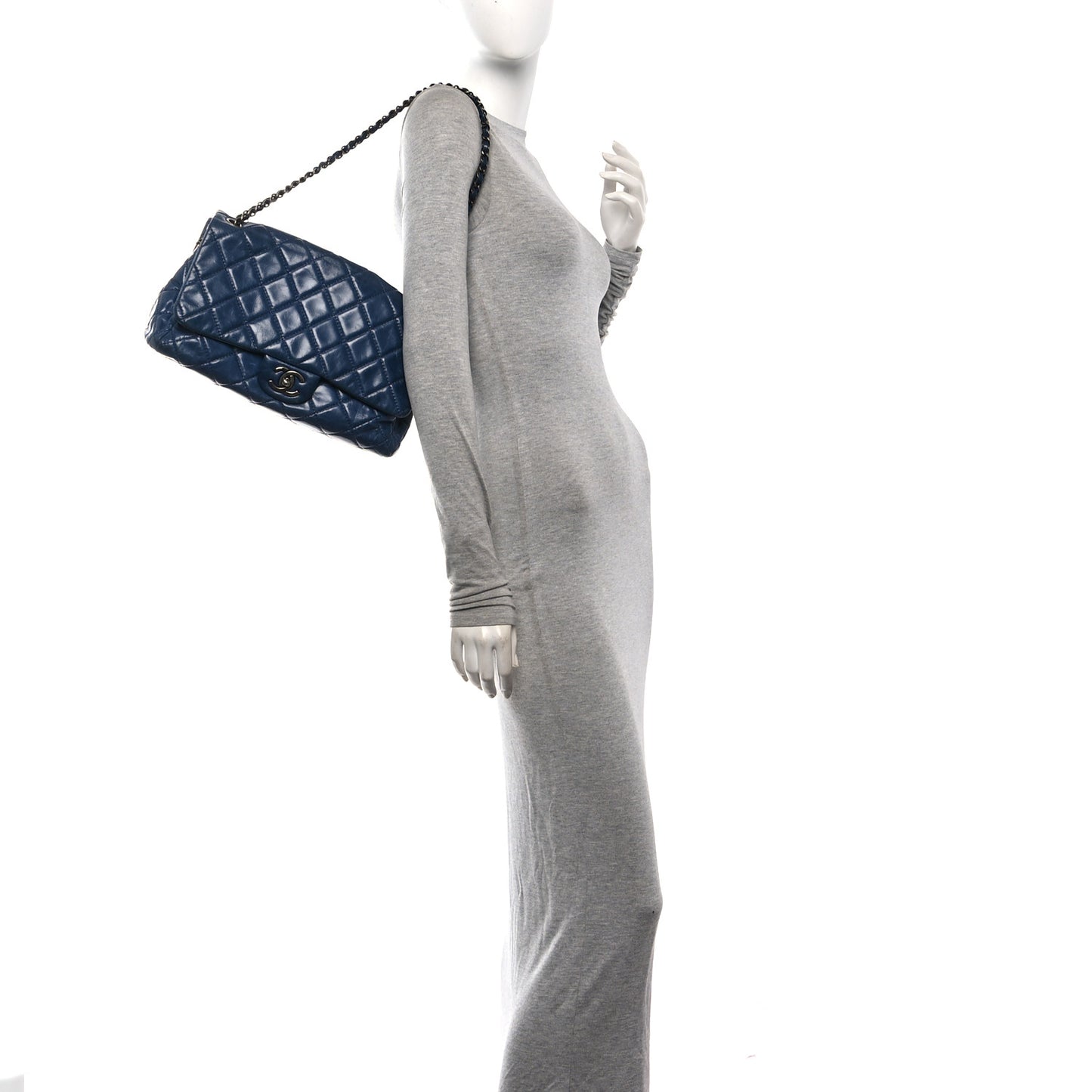 Glazed Calfskin Quilted Large Coco Soft Flap Navy