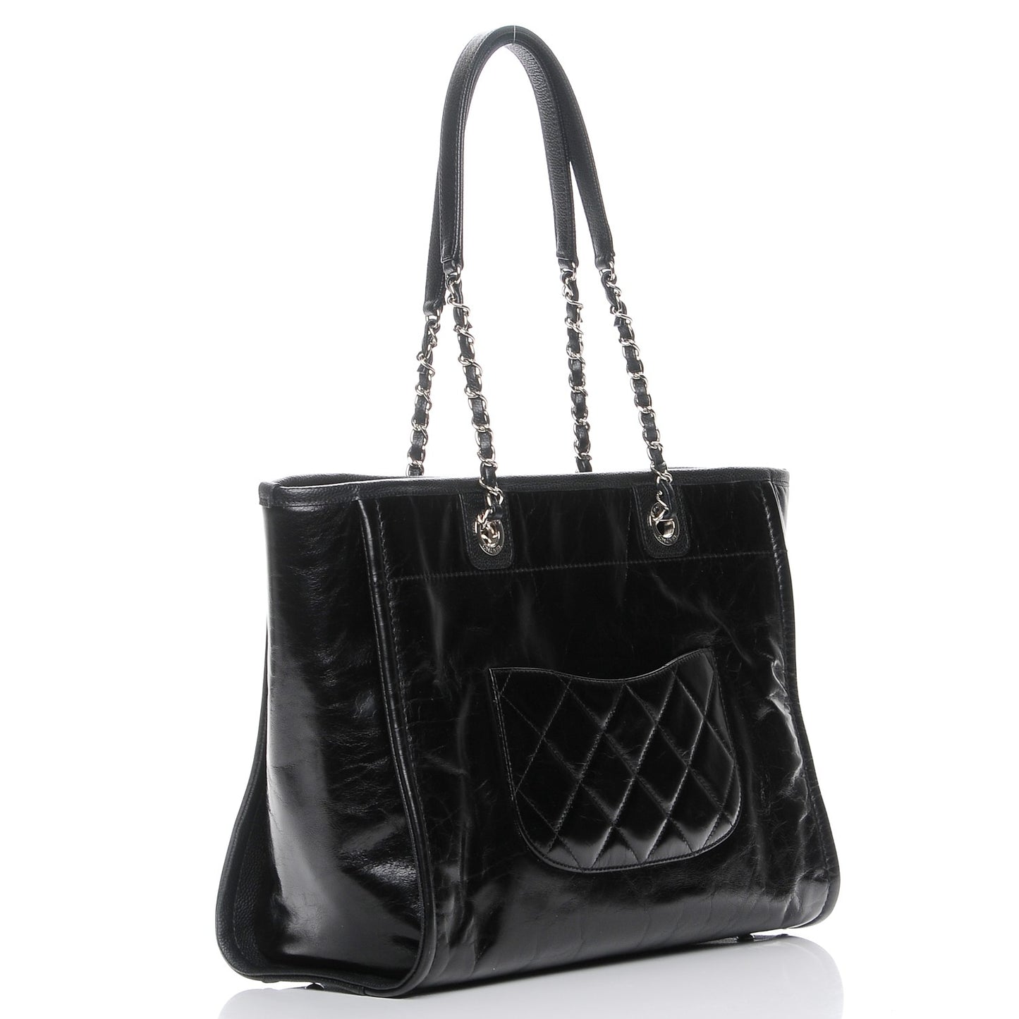 Glazed Calfskin Small Deauville Tote Black