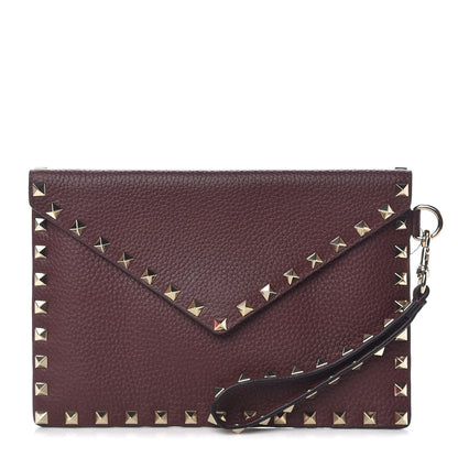 Valentino Garavani Pebbled Calfskin Medium Rockstud Envelope Flat Wristlet Pouch Rubin 1 of 10