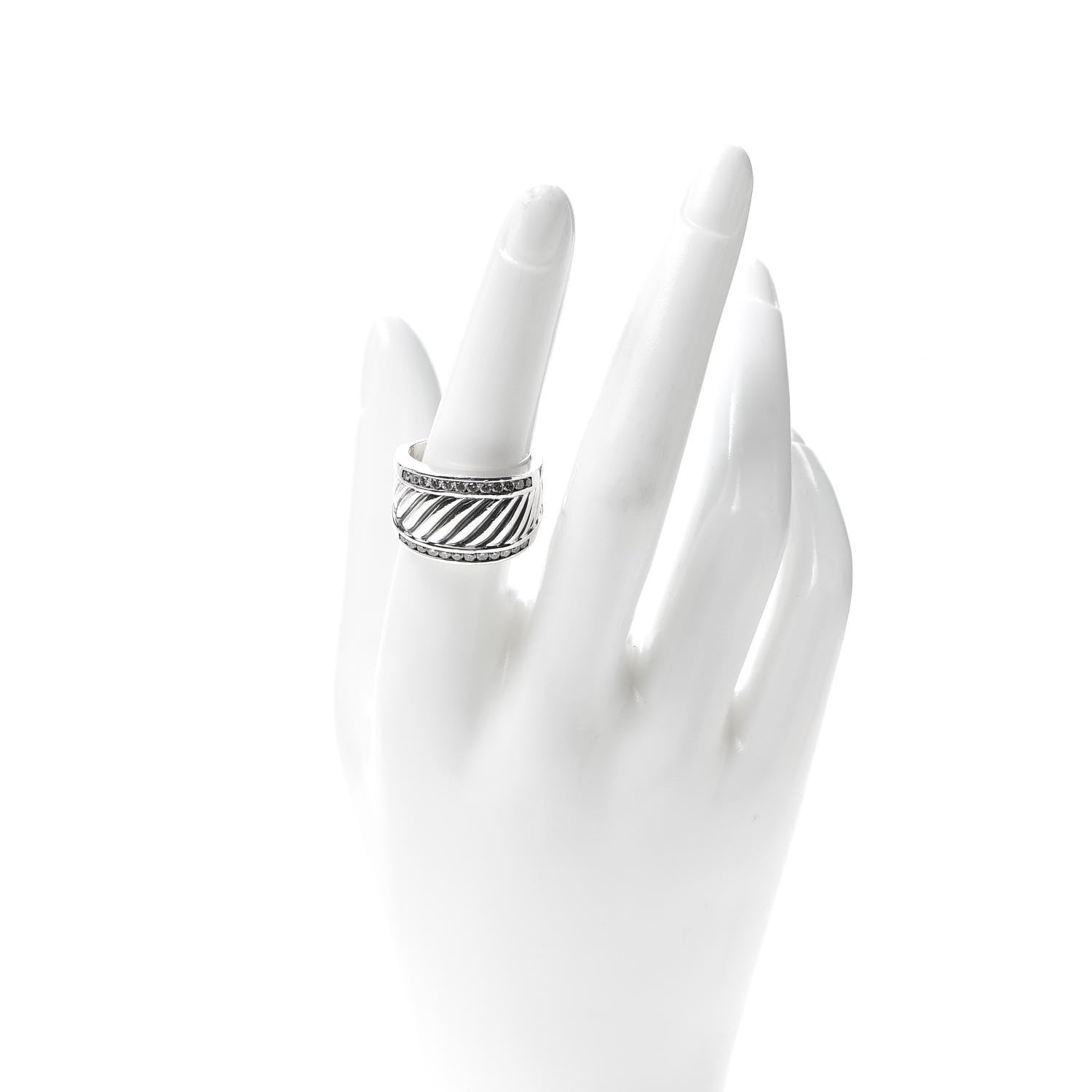 David Yurman Sterling Silver Diamond Cable Cigar Band Ring 55 7.25 2 of 5