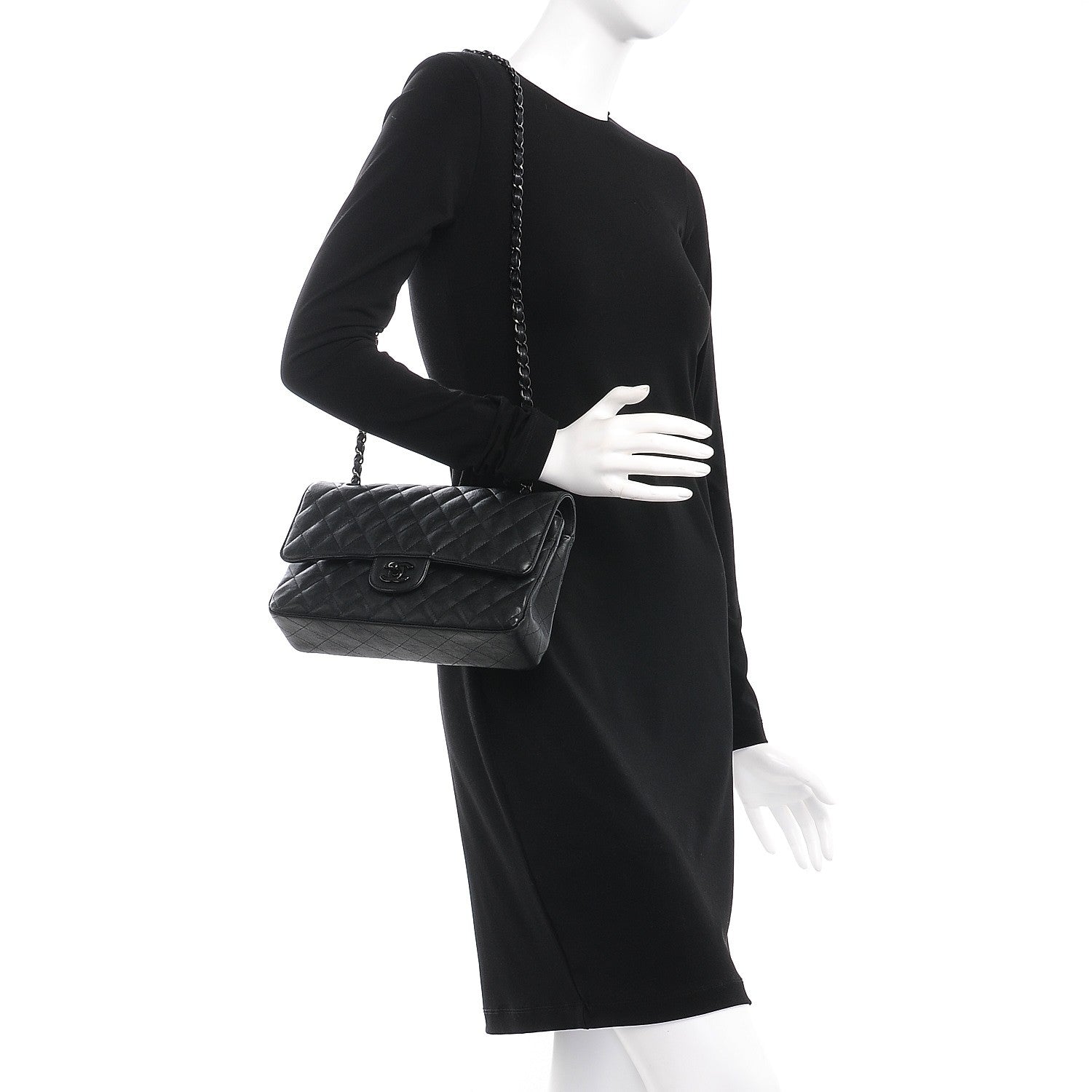 Chanel Crumpled Calfskin Quilted Medium Double Flap So Black 3 of 8
