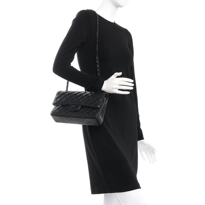 Chanel Crumpled Calfskin Quilted Medium Double Flap So Black 3 of 8