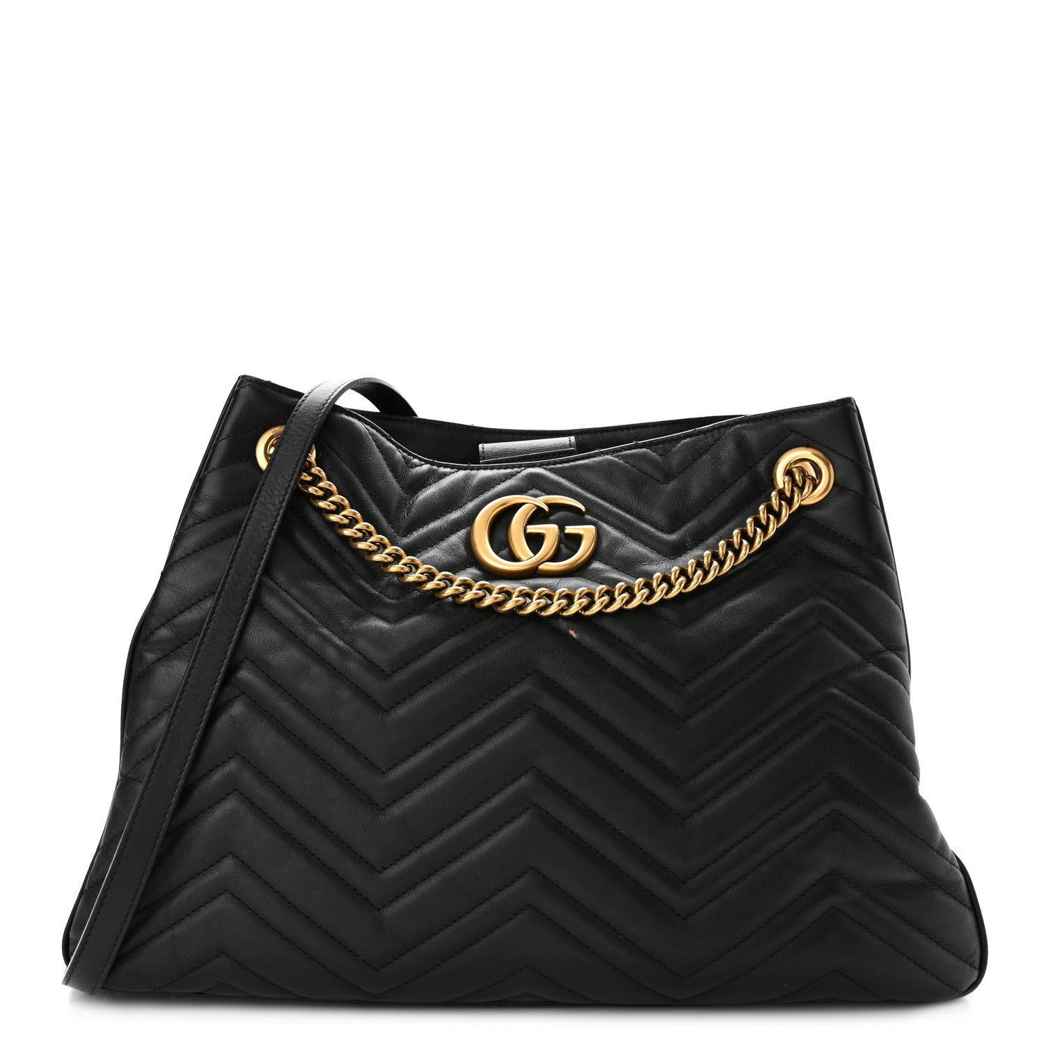 Gucci Calfskin Matelasse Medium GG Marmont Shoulder Tote Bag Black 1 of 13