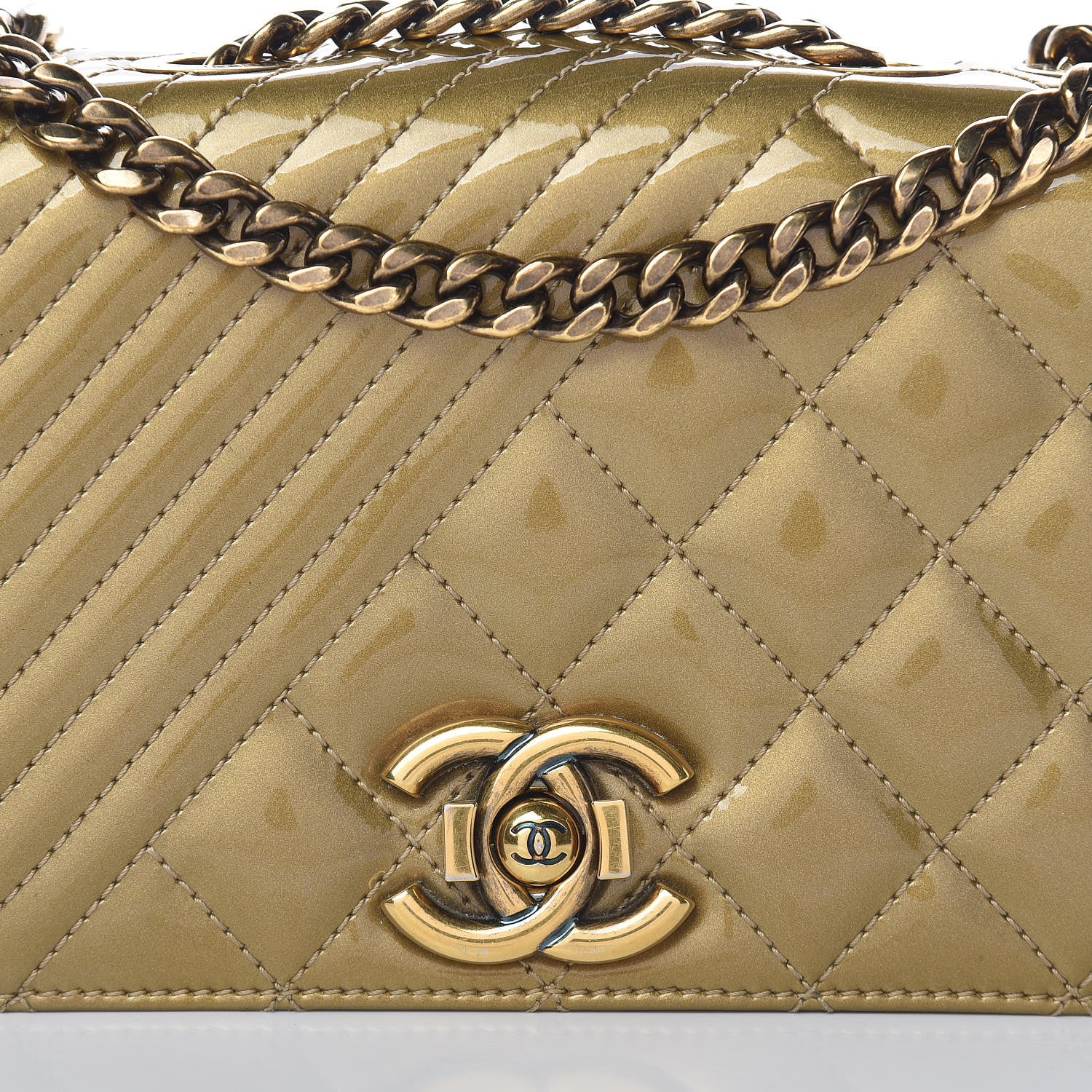 Chanel Iridescent Patent Quilted Small Coco Boy Flap Gold 9 of 17