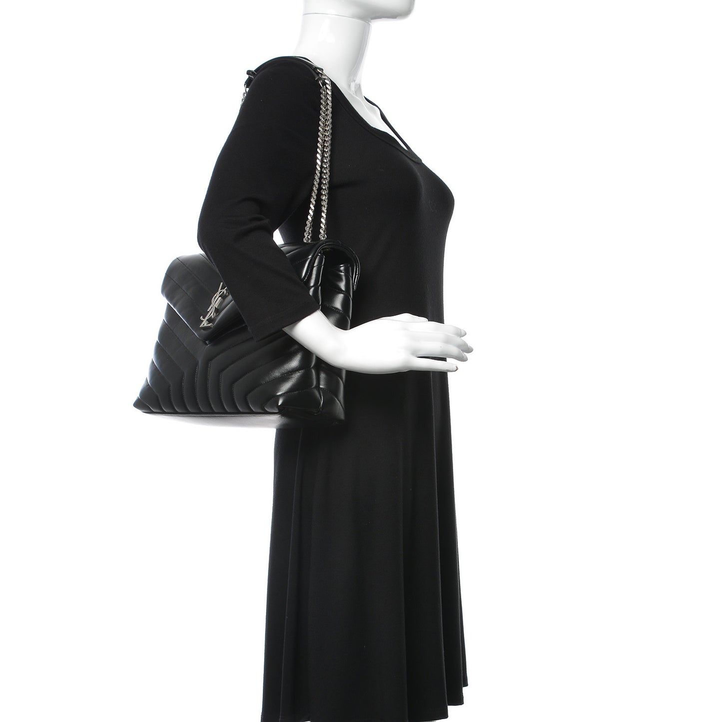 Calfskin Y Quilted Monogram Medium Loulou Chain Satchel Black