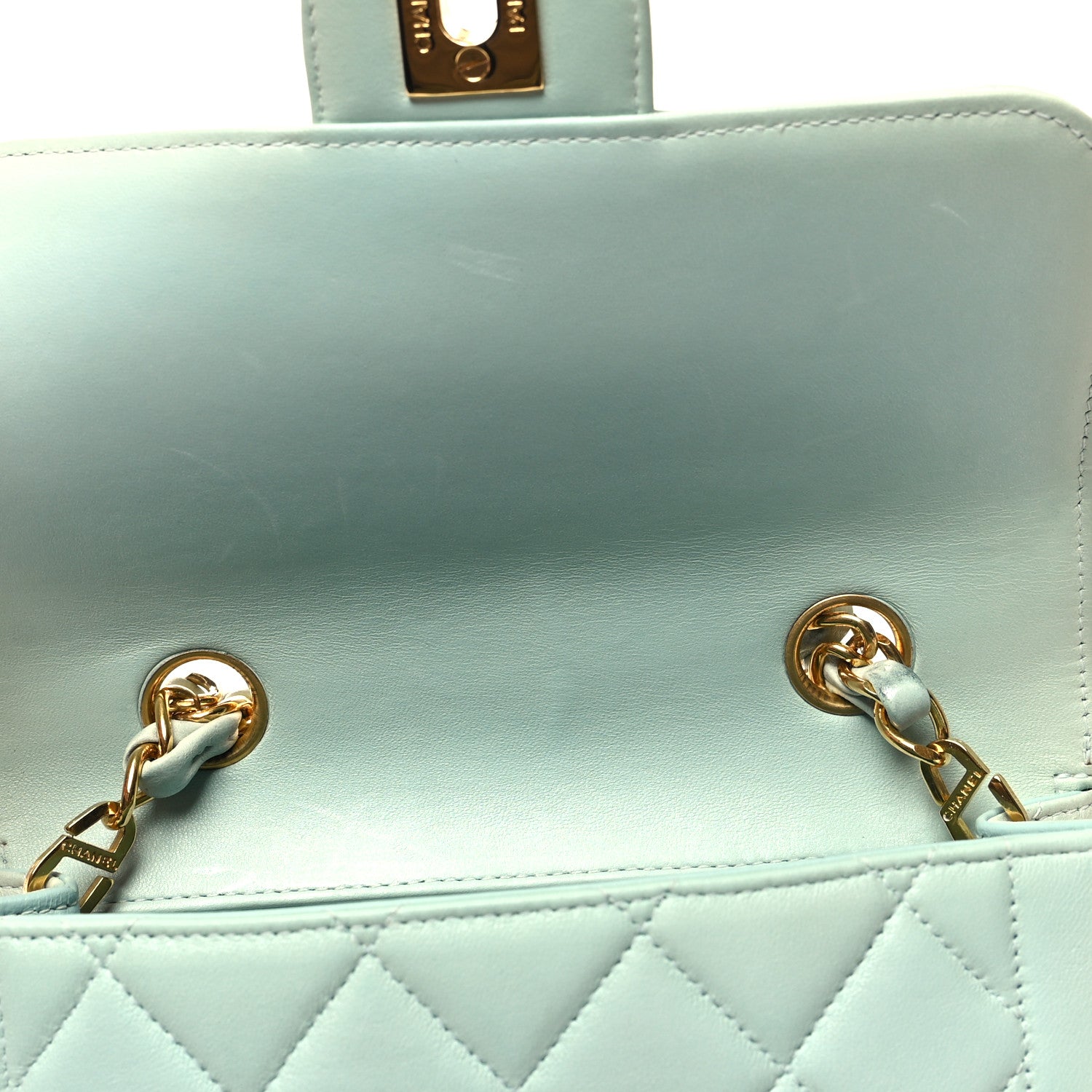 Chanel Lambskin Quilted Mini Square Flap Light Blue 12 of 13