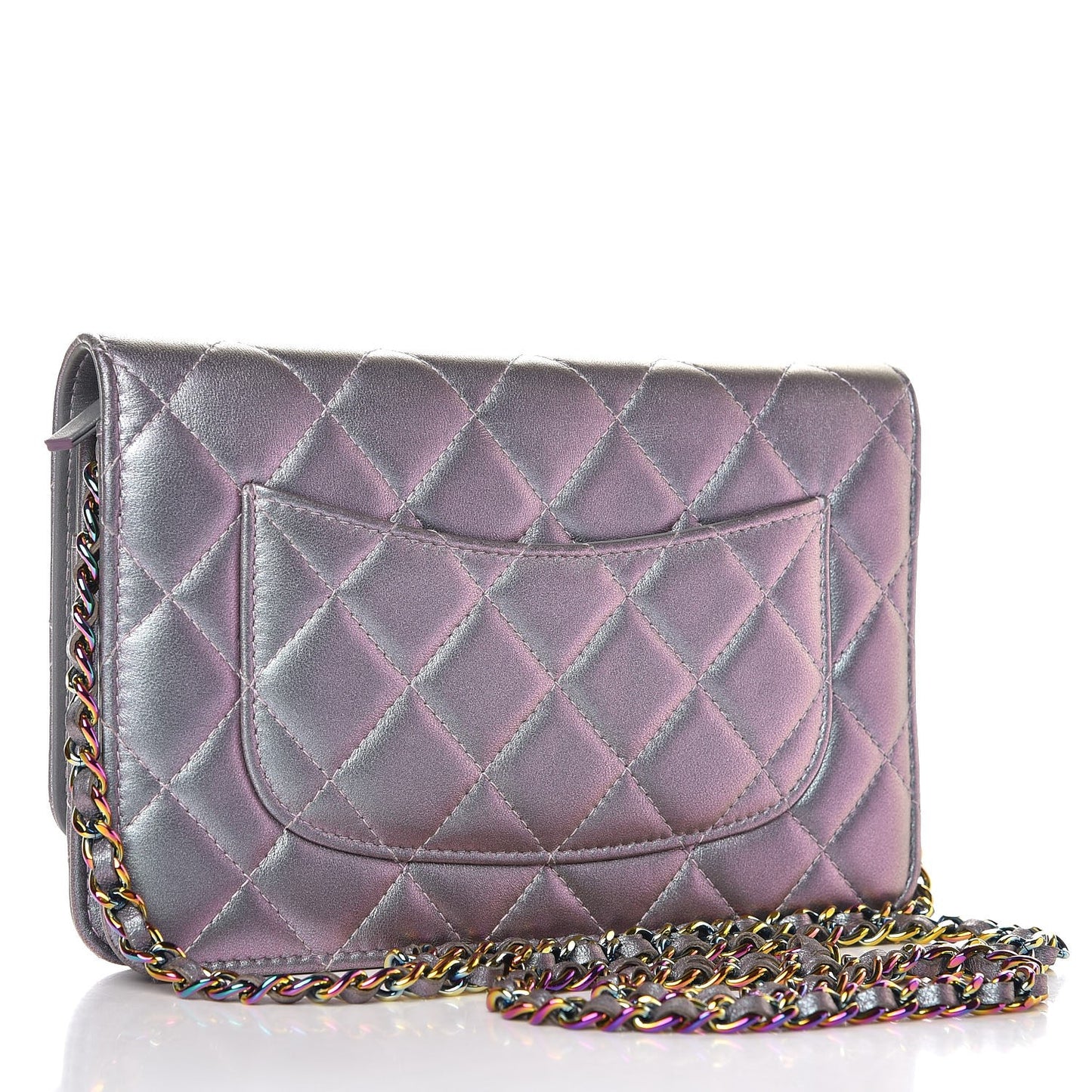 Iridescent Lambskin Quilted Reissue Wallet On Chain WOC Light Purple