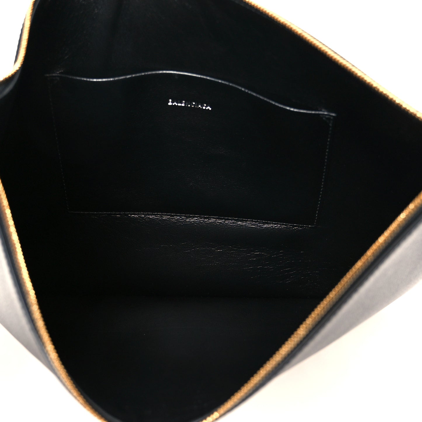 Calfskin Logo Large Cash Pouch With Handle Black White