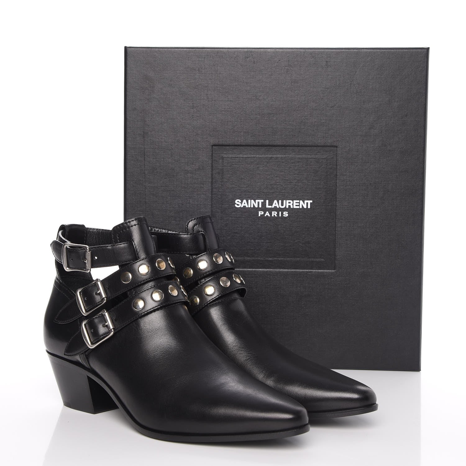 Saint Laurent Calfskin Rock Rivet Stud Booties 36.5 Black 9 of 9